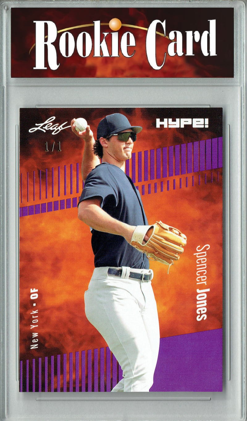 Certified Mint+ Spencer Jones 2023 Leaf HYPE #136 Purple Blank Back #1/1 Rookie Card New York Yankees