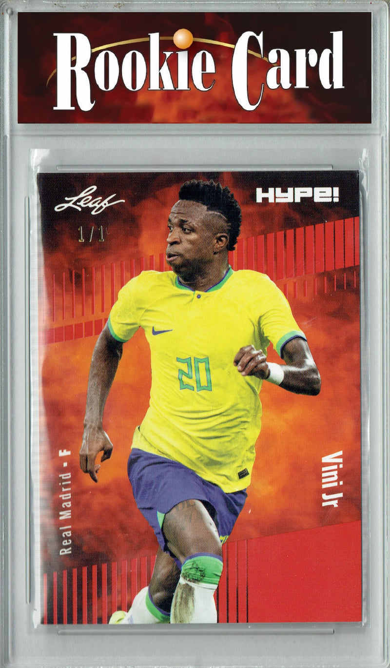 Certified Mint+ Vinicius Vini Junior 2023 Leaf HYPE #138 Red Blank Back #1/1 Trading Card Real Madrid & Brazil National Team