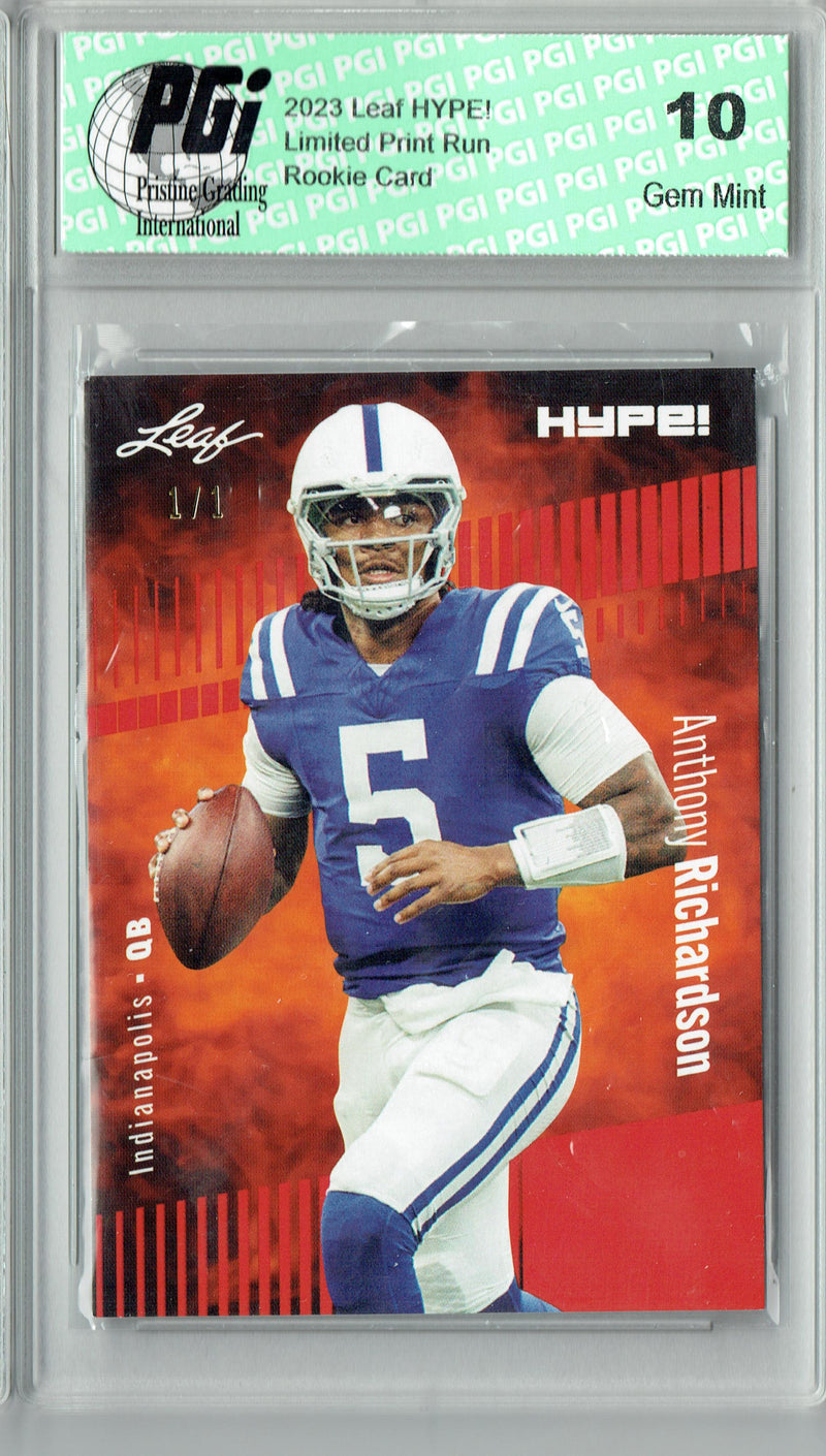Anthony Richardson Rookie Card Indianapolis PGI 10 Gem Mint Football Trading Card 2023 Leaf HYPE! #100 Orange Blank Back 1/1
