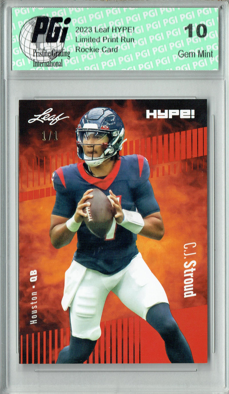 C.J. Stroud Rookie Card Ohio State / Houston PGI 10 Gem Mint Football Trading Card 2023 Leaf HYPE! #106 Orange Blank Back 1/1