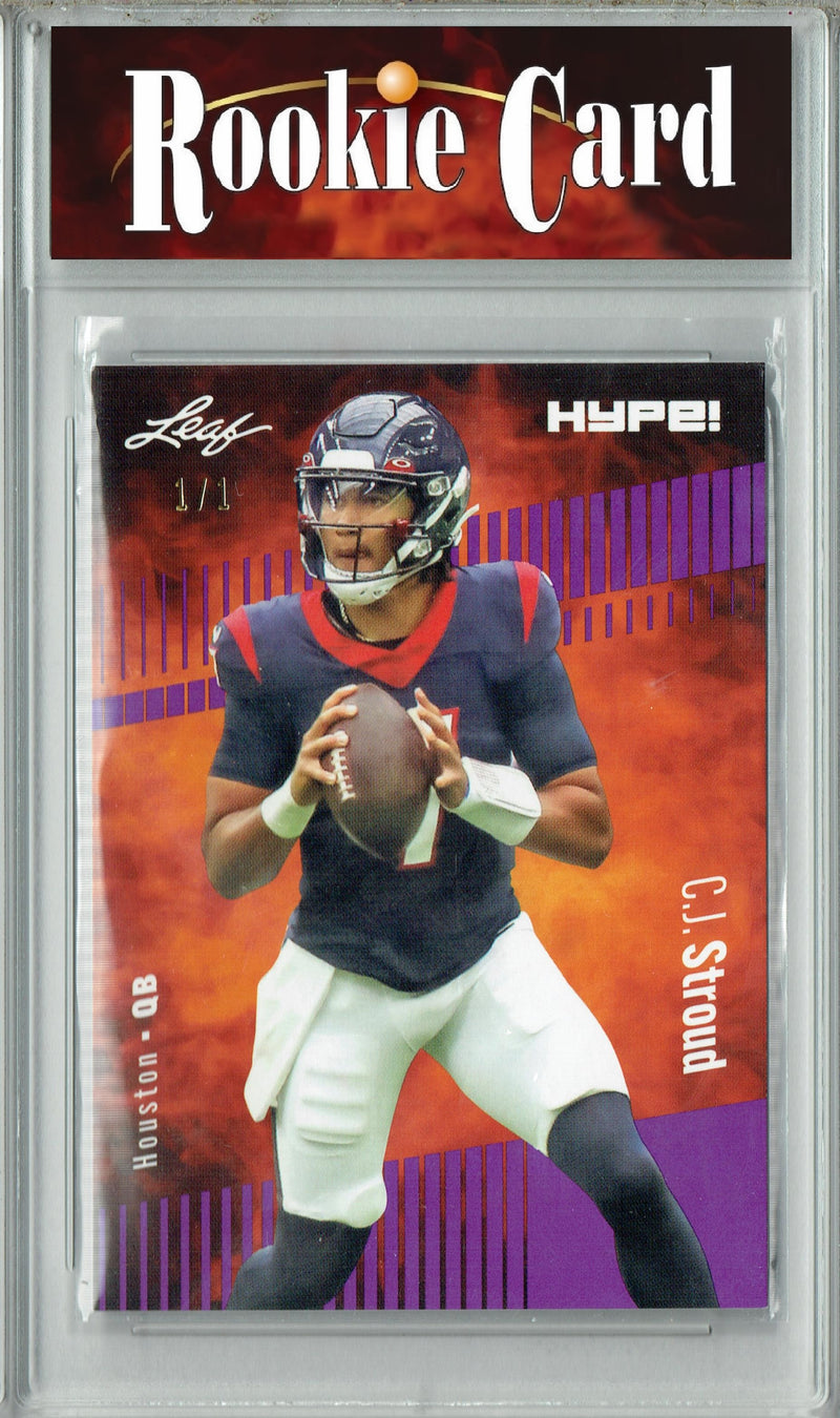 C.J. Stroud Rookie Card Houston Football Trading Card 2023 Leaf HYPE! #106 Purple Blank Back 1/1  Certified Mint+