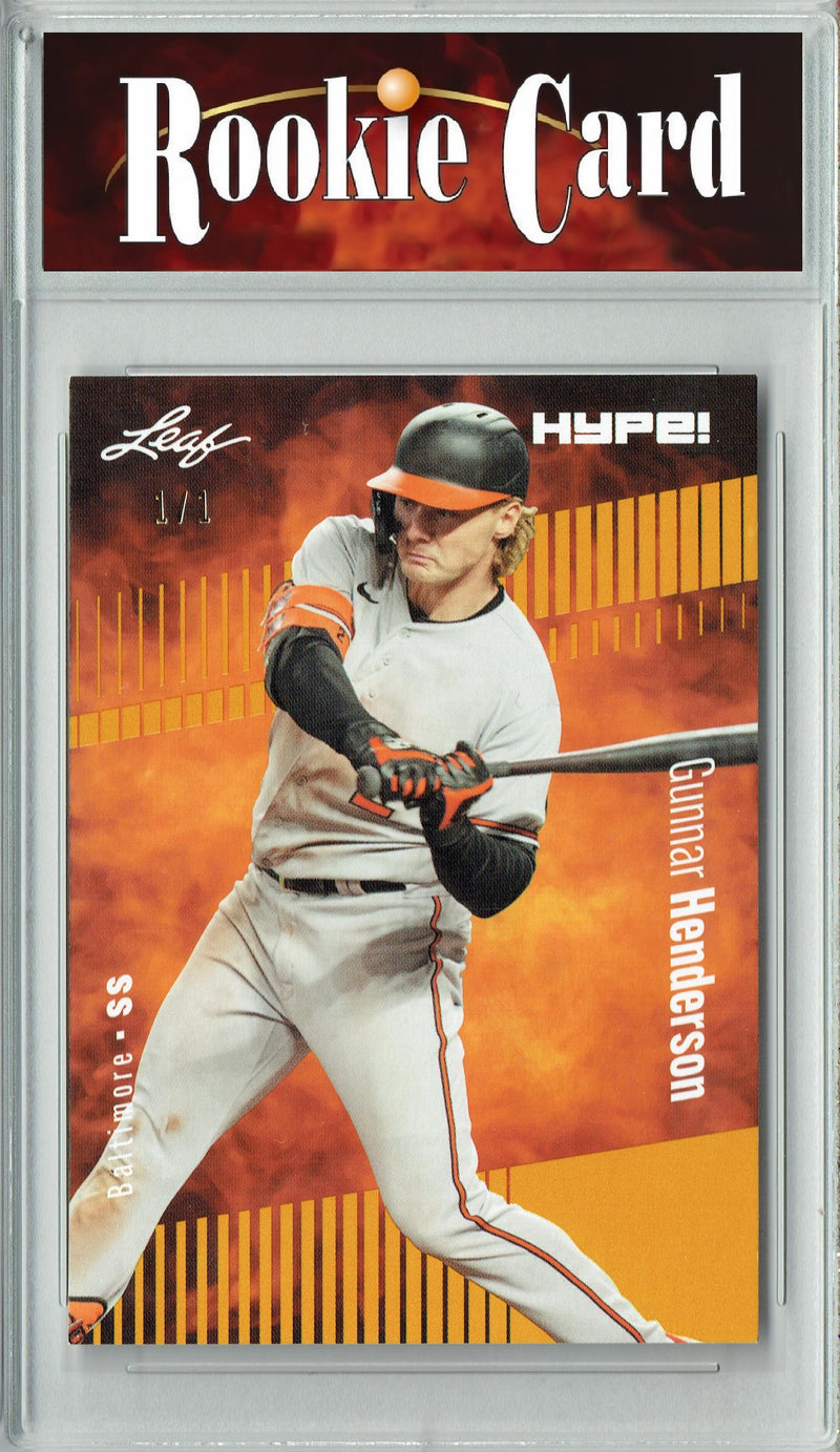 Certified Mint+ Gunnar Henderson 2023 Leaf HYPE #121 Gold Blank Back #1/1 Rookie Card Baltimore Orioles