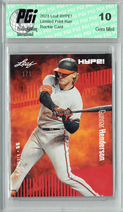 Gunnar Henderson 2023 Leaf HYPE! #121 Orange Blank Back #1/1 Rookie Card PGI 10