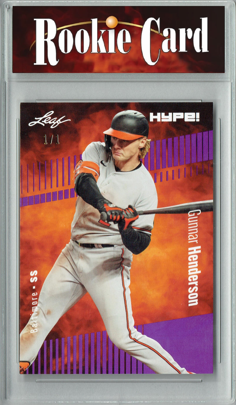 Certified Mint+ Gunnar Henderson 2023 Leaf HYPE #121 Purple Blank Back #1/1 Rookie Card Baltimore Orioles