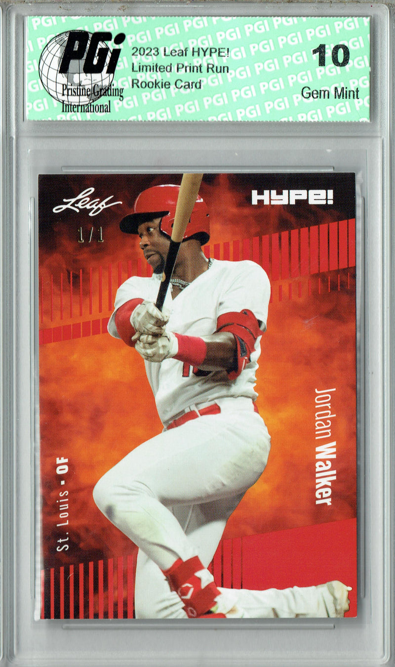 Jordan Walker 2023 Leaf HYPE! #128 Orange Blank Back #1/1 Rookie Card PGI 10