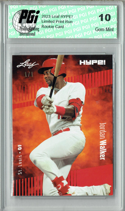 Jordan Walker 2023 Leaf HYPE! #128 Orange Blank Back #1/1 Rookie Card PGI 10