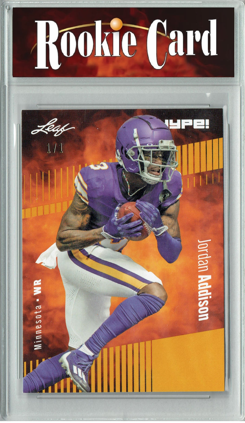 Jordan Addison Rookie Card Minnesota Football Trading Card 2023 Leaf HYPE! #127A Gold Blank Back 1/1  Certified Mint+