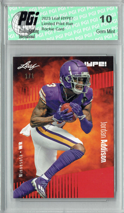 Jordan Addison 2023 Leaf HYPE! #127A Orange Blank Back #1/1 Rookie Card PGI 10