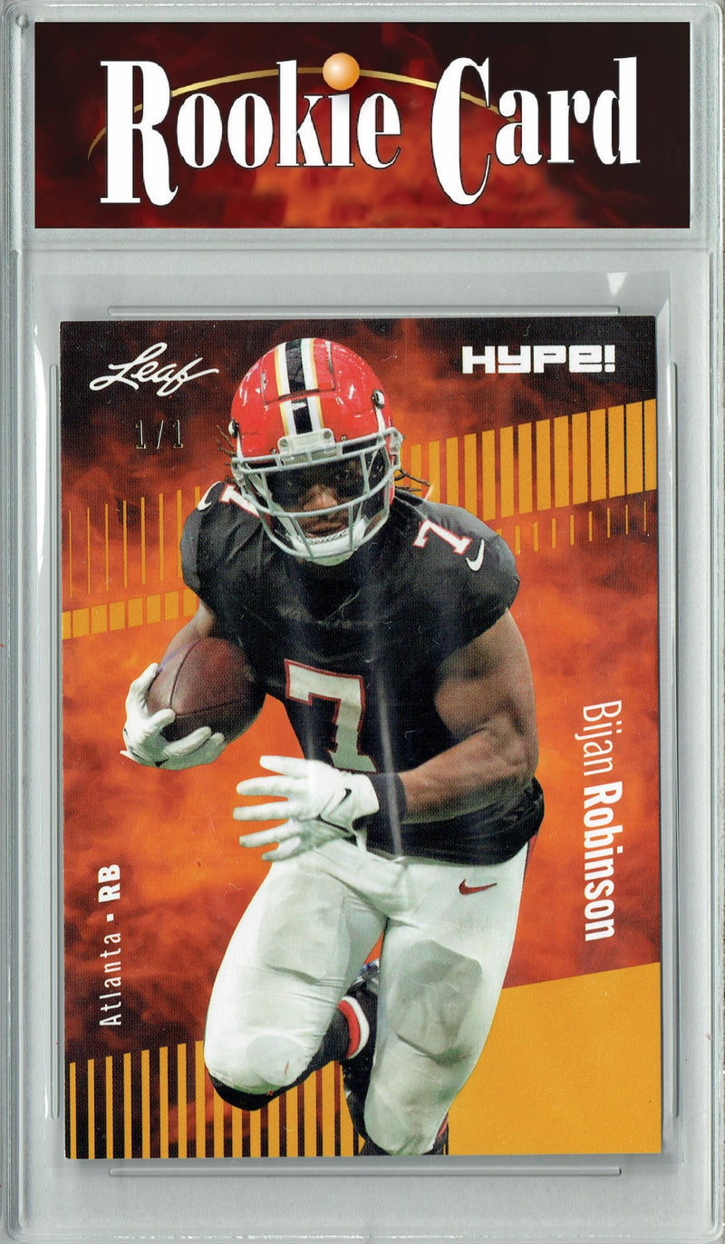 Bijan Robinson Rookie Card Atlanta Football Trading Card 2023 Leaf HYPE! #102A Gold Blank Back 1/1  Certified Mint+