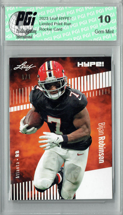 Bijan Robinson 2023 Leaf HYPE! #102A White Blank Back #1/1 Rookie Card PGI 10