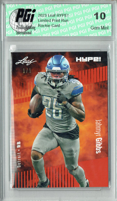 Jahmyr Gibbs 2023 Leaf HYPE! #125 Orange Blank Back #1/1 Rookie Card PGI 10