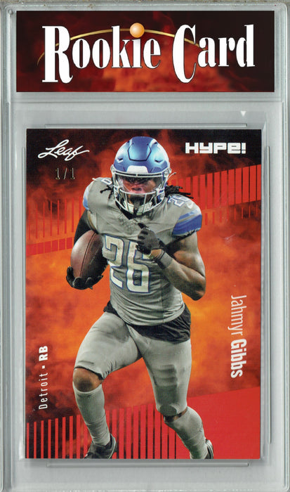 Certified Mint+ Jahmyr Gibbs 2023 Leaf HYPE! #125 Red Blank Back #1/1 Rookie Card