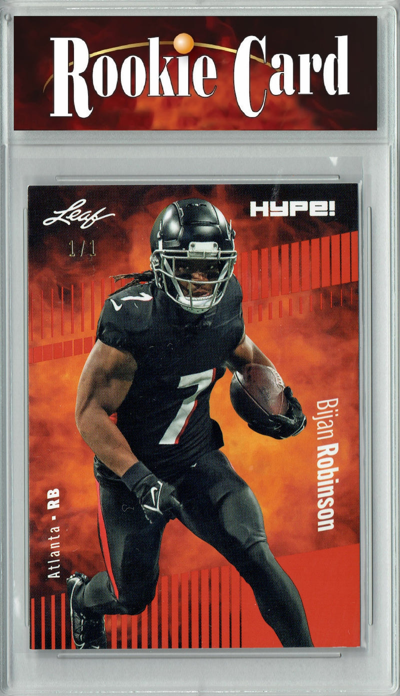 Bijan Robinson Rookie Card Atlanta Football Trading Card 2023 Leaf HYPE! #102 Red Blank Back 1/1  Certified Mint+