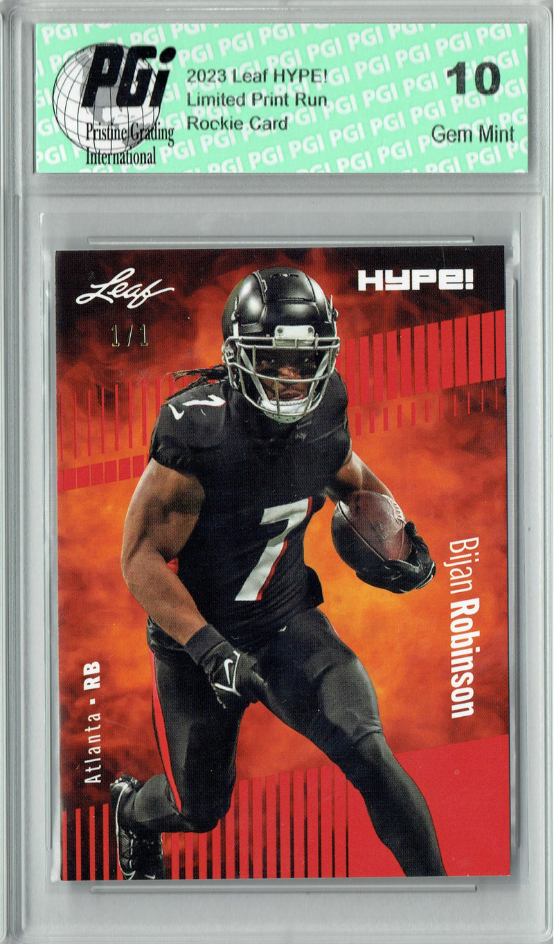 Bijan Robinson Rookie Card Atlanta PGI 10 Gem Mint Football Trading Card 2023 Leaf HYPE! #102 Orange Blank Back 1/1