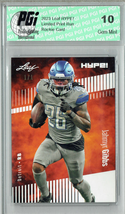 Jahmyr Gibbs 2023 Leaf HYPE! #125 White Blank Back #1/1 Rookie Card PGI 10