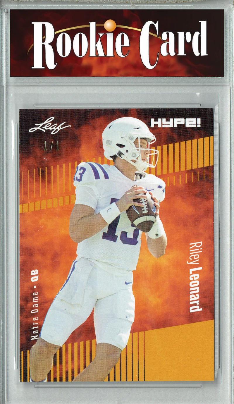 Riley Leonard Rookie Card Notre Dame Fighting Irish Football Trading Card 2023 Leaf HYPE! #134 Gold Blank Back 1/1  Certified Mint+
