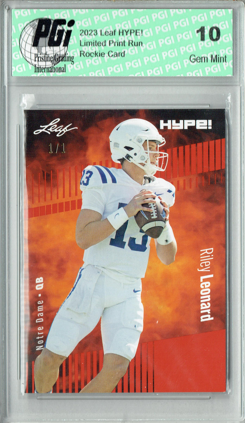 Riley Leonard Rookie Card Notre Dame PGI 10 Gem Mint Football Trading Card 2023 Leaf HYPE! #134 Orange Blank Back 1/1