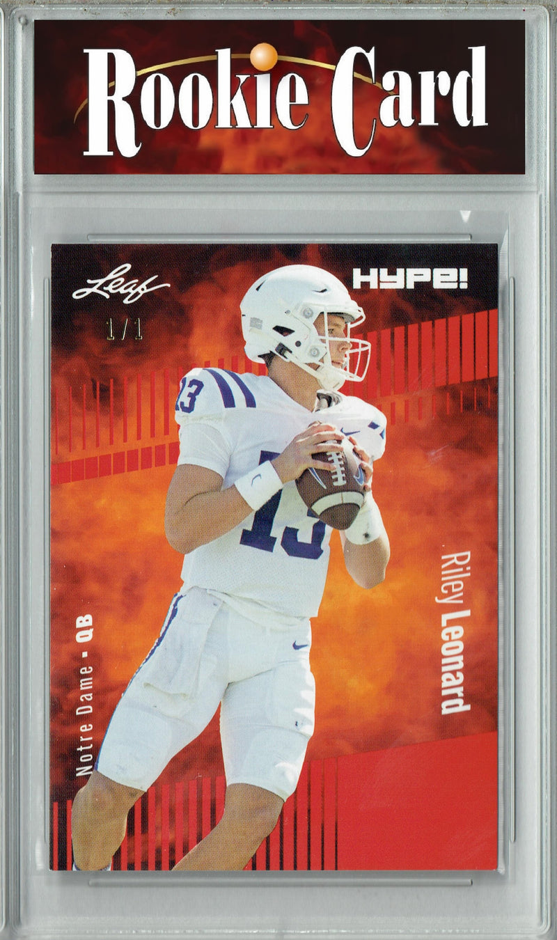 Riley Leonard Rookie Card Notre Dame Fighting Irish Football Trading Card 2023 Leaf HYPE! #134 Red Blank Back 1/1  Certified Mint+