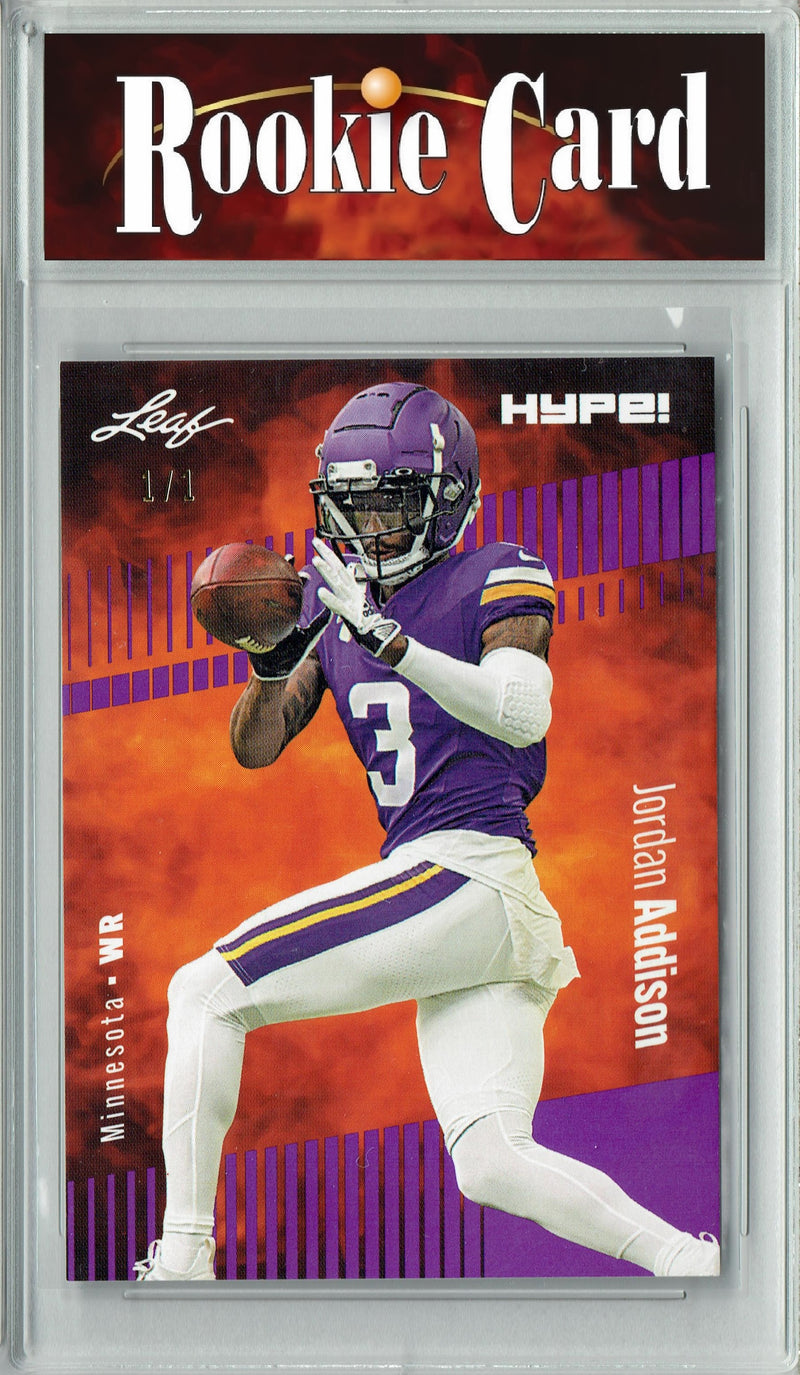 Jordan Addison Rookie Card Minnesota Football Trading Card 2023 Leaf HYPE! #127 Purple Blank Back 1/1  Certified Mint+