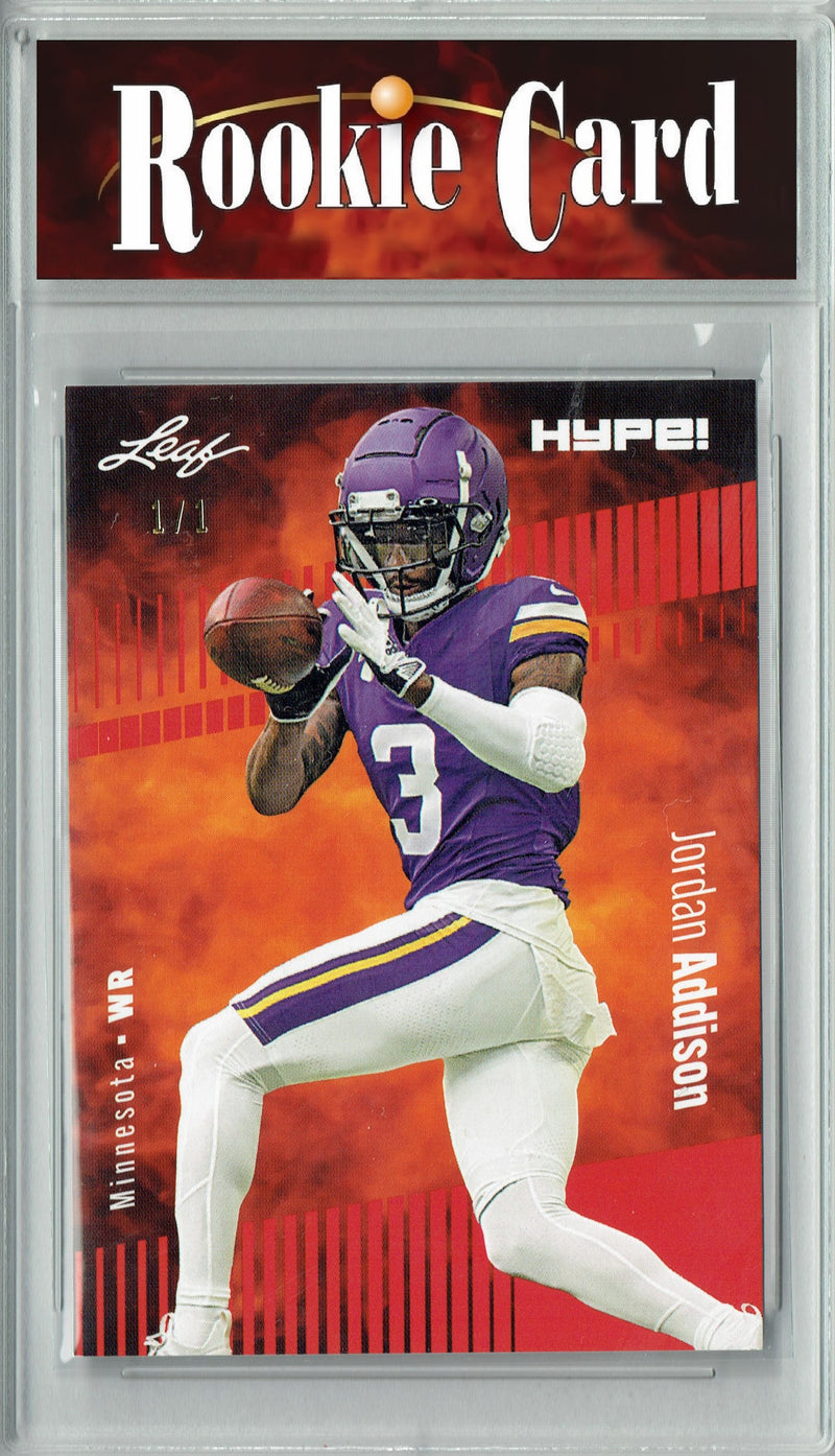 Jordan Addison Rookie Card Minnesota Football Trading Card 2023 Leaf HYPE! #127 Red Blank Back 1/1  Certified Mint+