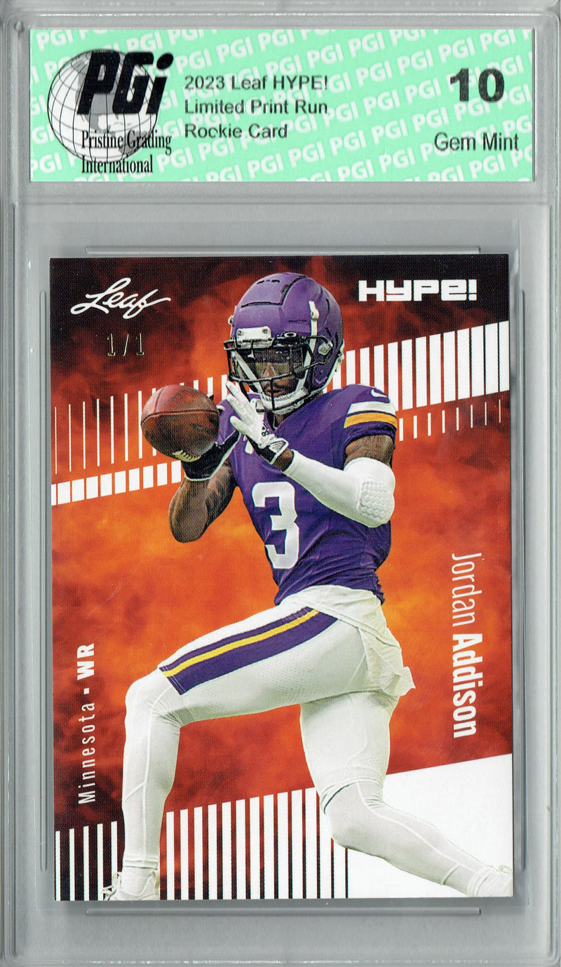 Jordan Addison Rookie Card Minnesota PGI 10 Gem Mint Football Trading Card 2023 Leaf HYPE! #127 White Blank Back 1/1