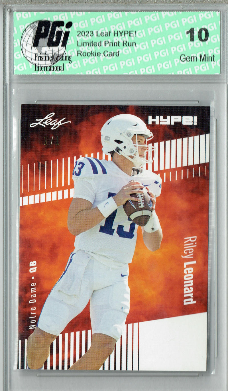 Riley Leonard Rookie Card Notre Dame PGI 10 Gem Mint Football Trading Card 2023 Leaf HYPE! #134 White Blank Back 1/1