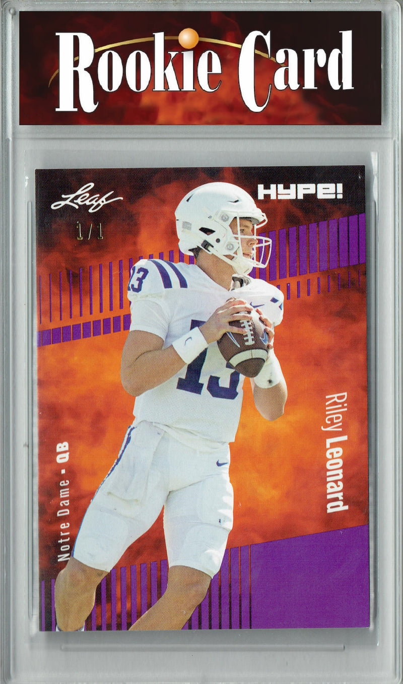 Riley Leonard Rookie Card Notre Dame Fighting Irish Football Trading Card 2023 Leaf HYPE! #134 Purple Blank Back 1/1  Certified Mint+