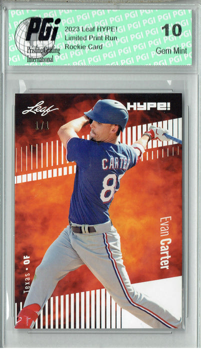 Evan Carter 2023 Leaf HYPE! #120 White Blank Back #1/1 Rookie Card PGI 10