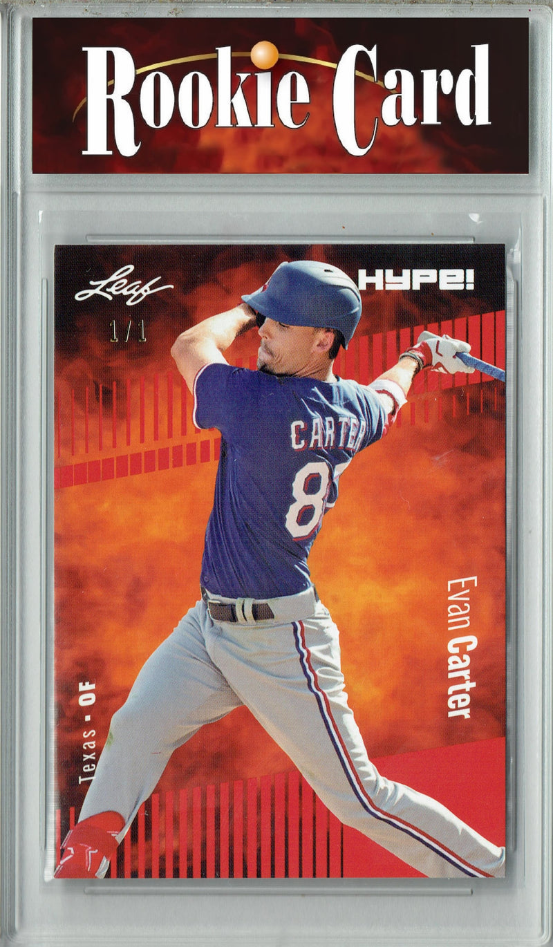 Certified Mint+ Evan Carter 2023 Leaf HYPE #120 Red Blank Back #1/1 Rookie Card Texas Rangers