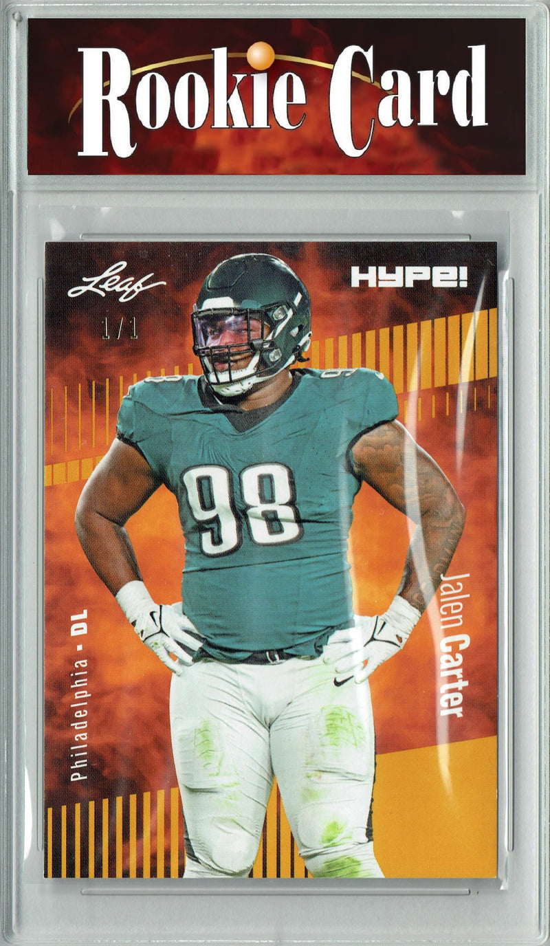 Jalen Carter Rookie Card Philadelphia Football Trading Card 2023 Leaf HYPE! #126 Gold Blank Back 1/1  Certified Mint+