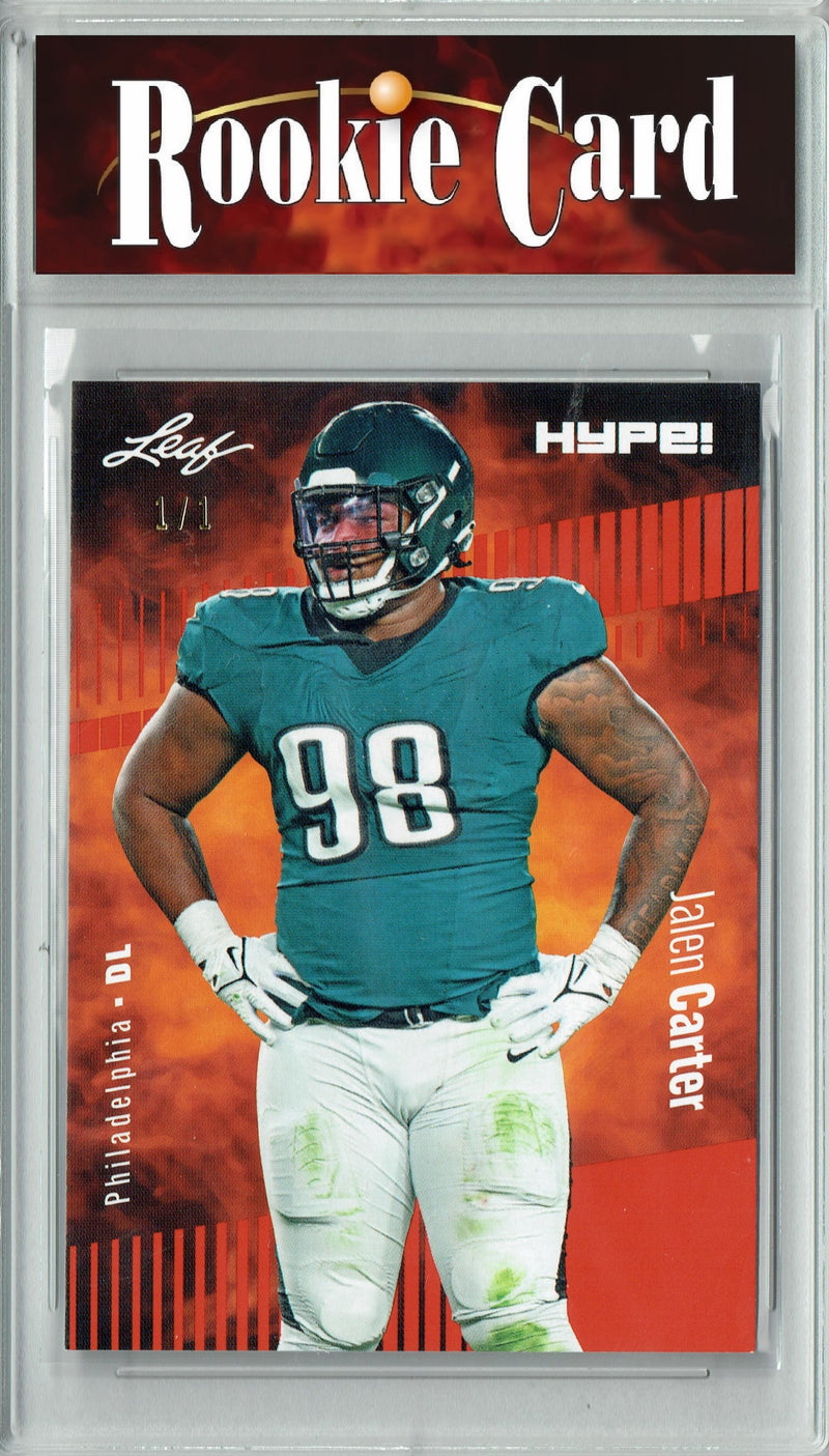 Jalen Carter Rookie Card Philadelphia Football Trading Card 2023 Leaf HYPE! #126 Red Blank Back 1/1  Certified Mint+