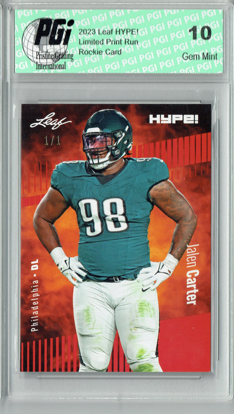 Jalen Carter Rookie Card Philadelphia PGI 10 Gem Mint Football Trading Card 2023 Leaf HYPE! #126 Orange Blank Back 1/1