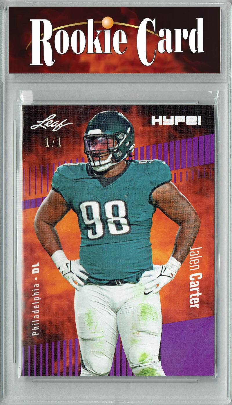 Jalen Carter Rookie Card Philadelphia Football Trading Card 2023 Leaf HYPE! #126 Purple Blank Back 1/1  Certified Mint+