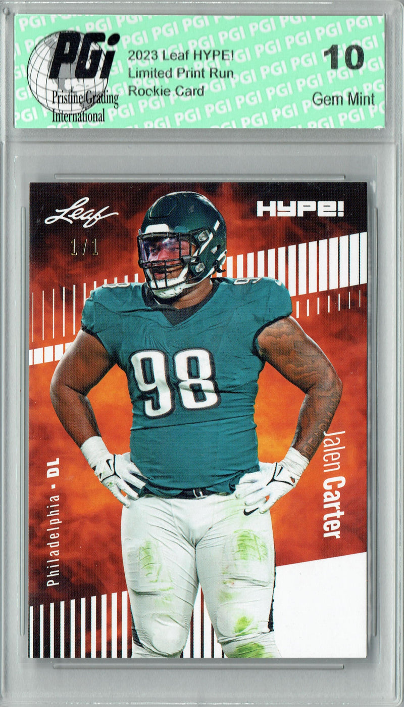 Jalen Carter Rookie Card Philadelphia PGI 10 Gem Mint Football Trading Card 2023 Leaf HYPE! #126 White Blank Back 1/1