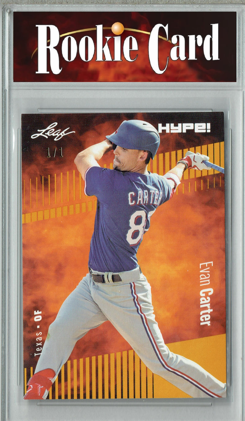 Certified Mint+ Evan Carter 2023 Leaf HYPE #120 Gold Blank Back #1/1 Rookie Card Texas Rangers