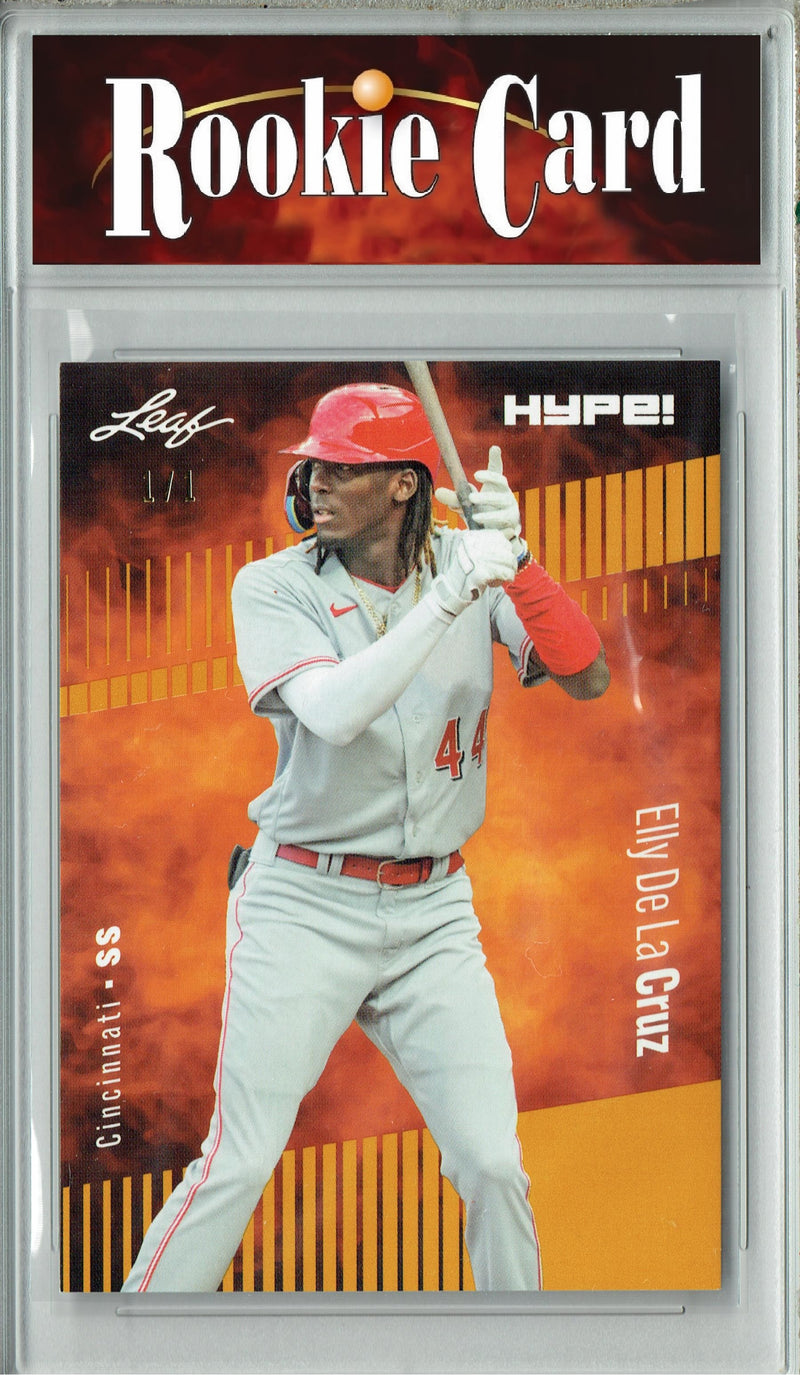 Certified Mint+ Elly De La Cruz 2023 Leaf HYPE #115a Gold Blank Back #1/1 Rookie Card Cincinnati Reds