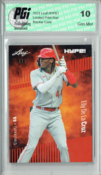 Elly De La Cruz 2023 Leaf HYPE! #115a Orange Blank Back #1/1 Rookie Card PGI 10