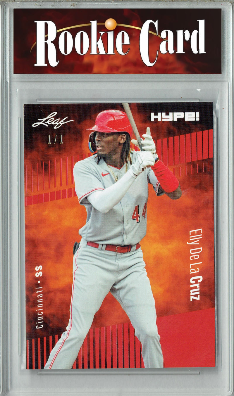 Certified Mint+ Elly De La Cruz 2023 Leaf HYPE #115a Red Blank Back #1/1 Rookie Card Cincinnati Reds