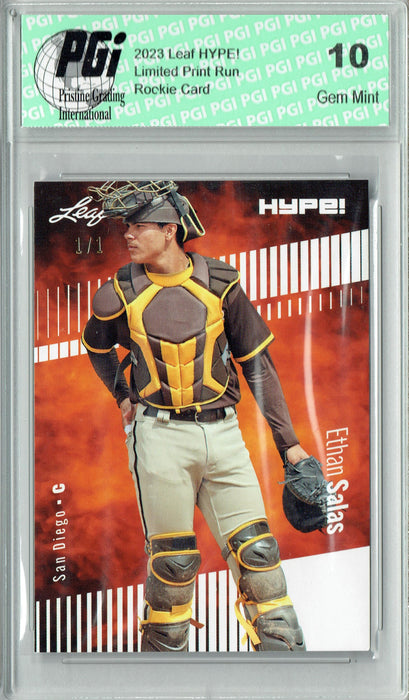 Ethan Salas 2023 Leaf HYPE! #119A White Blank Back #1/1 Rookie Card PGI 10