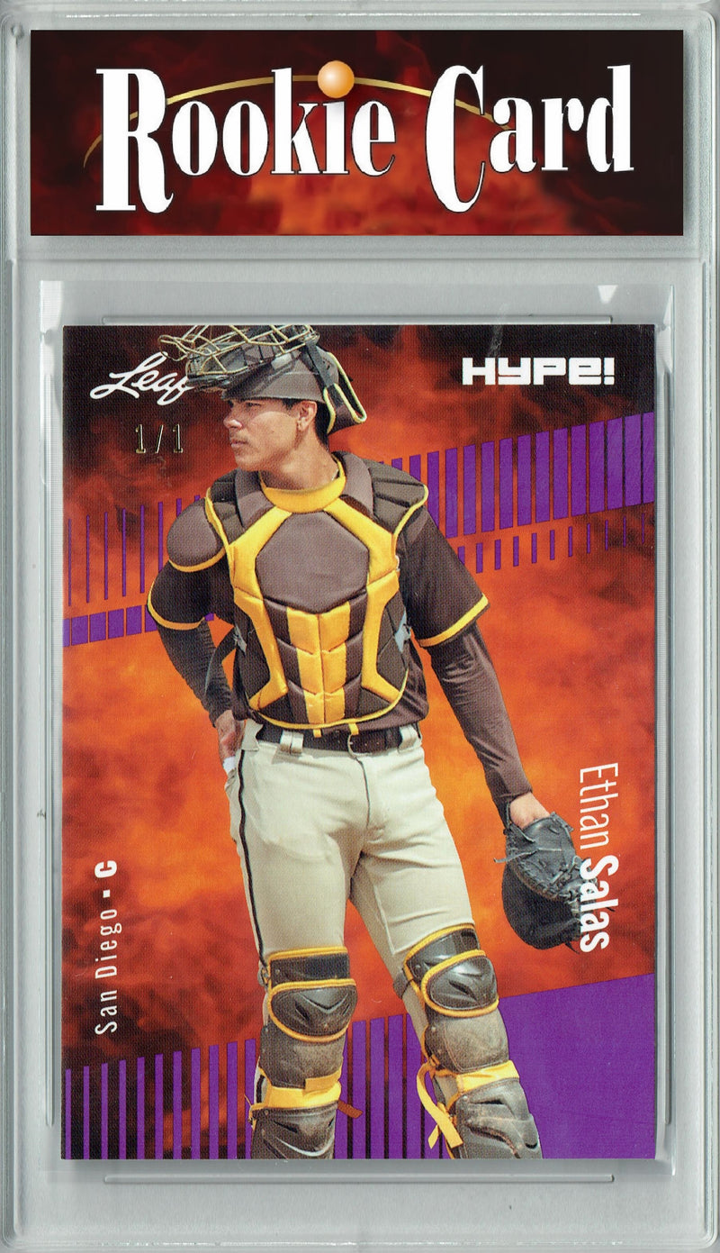 Certified Mint+ Ethan Salas 2023 Leaf HYPE #119A Purple Blank Back #1/1 Rookie Card San Diego Padres