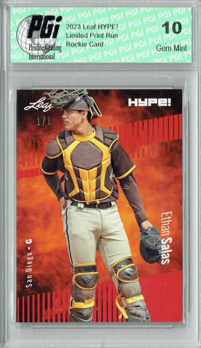 Ethan Salas 2023 Leaf HYPE! #119A Orange Blank Back #1/1 Rookie Card PGI 10