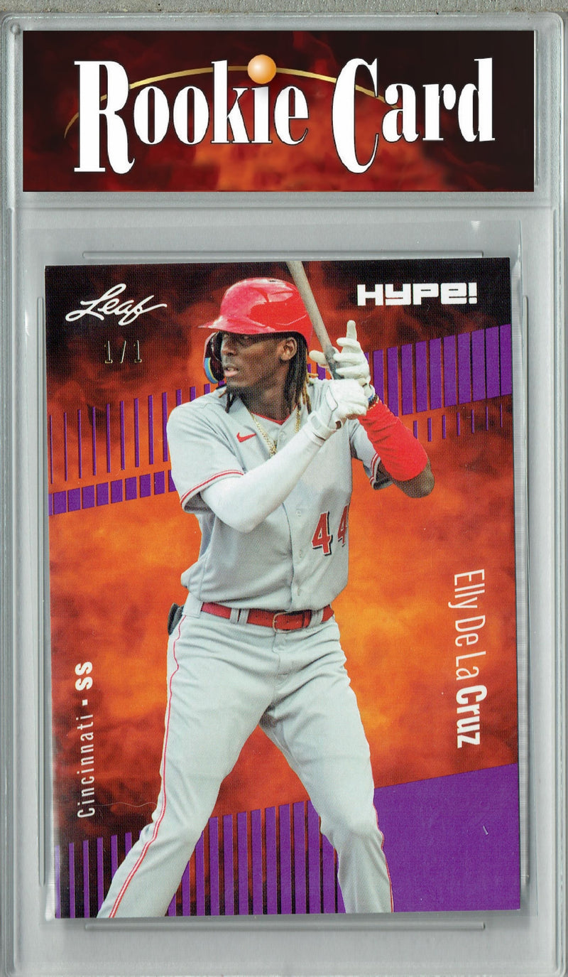 Certified Mint+ Elly De La Cruz 2023 Leaf HYPE #115a Purple Blank Back #1/1 Rookie Card Cincinnati Reds
