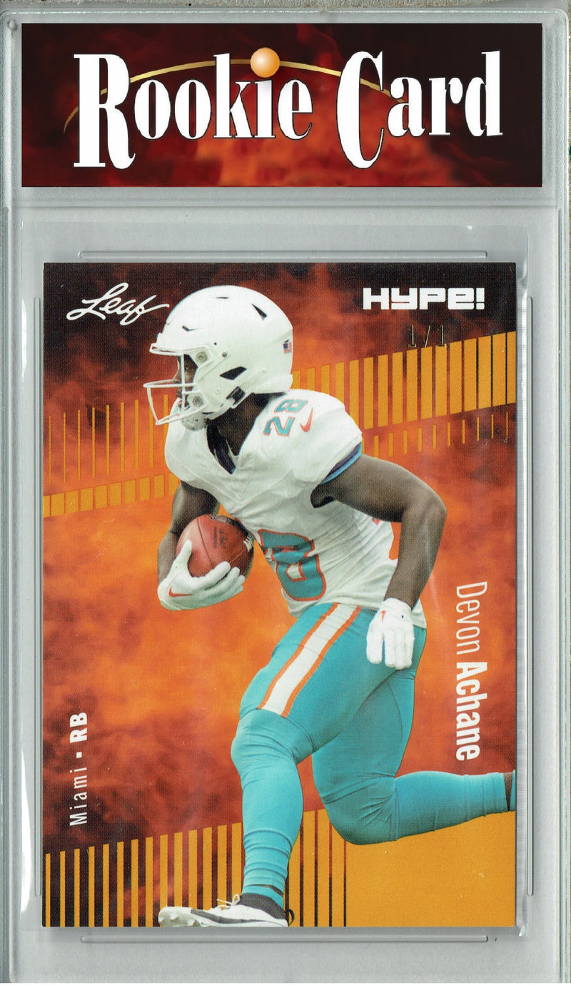 Devon Achane Rookie Card Miami Football Trading Card 2023 Leaf HYPE! #113 Gold Blank Back 1/1  Certified Mint+