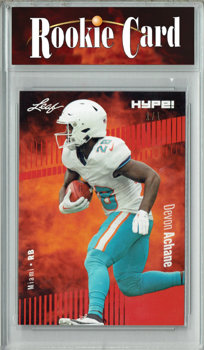 Devon Achane Rookie Card Miami Football Trading Card 2023 Leaf HYPE! #113 Red Blank Back 1/1  Certified Mint+