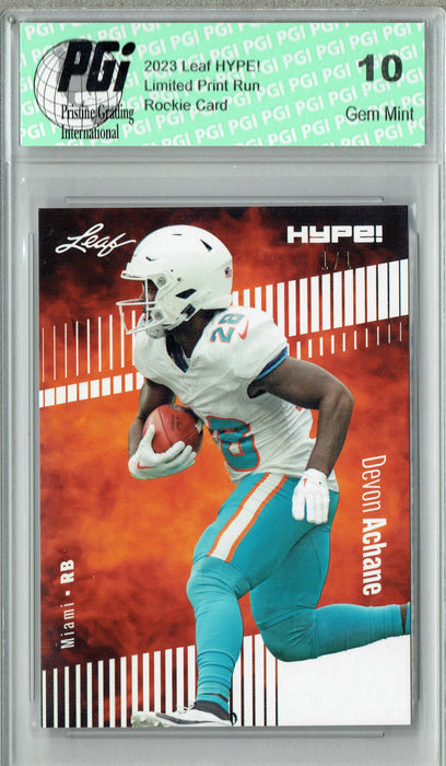 Devon Achane 2023 Leaf HYPE! #113 White Blank Back #1/1 Rookie Card PGI 10