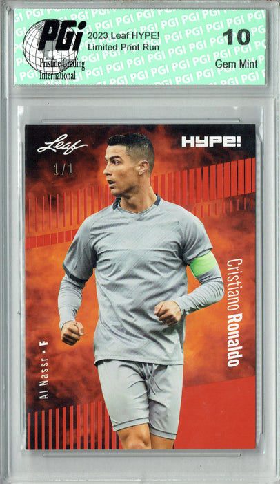 Cristiano Ronaldo 2023 Leaf HYPE! #110 Orange Blank Back #1/1 Trading Card PGI 10