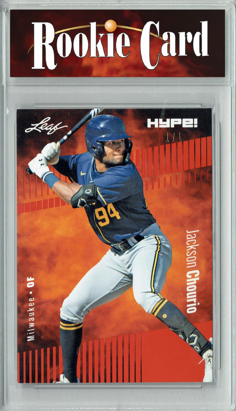 Certified Mint+ Jackson Chourio 2023 Leaf HYPE #123 Red Blank Back #1/1 Rookie Card Milwaukee Brewers