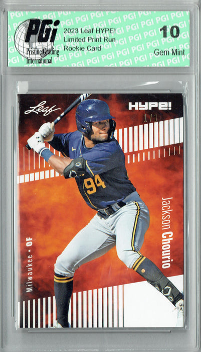Jackson Chourio 2023 Leaf HYPE! #123 White Blank Back #1/1 Rookie Card PGI 10