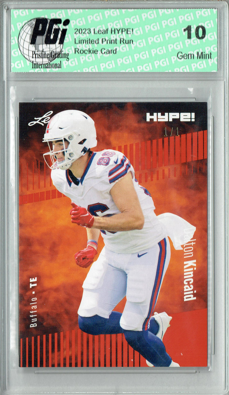 Dalton Kincaid Rookie Card Buffalo PGI 10 Gem Mint Football Trading Card 2023 Leaf HYPE! #111 Orange Blank Back 1/1