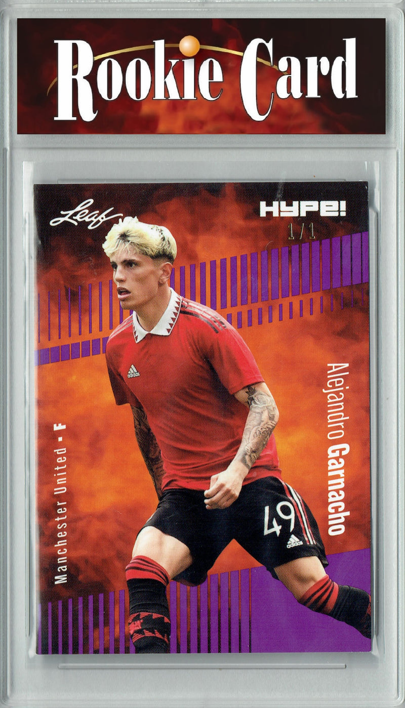 Certified Mint+ Alejandro Garnacho 2023 Leaf HYPE #99 Purple Blank Back #1/1 Rookie Card Manchester United